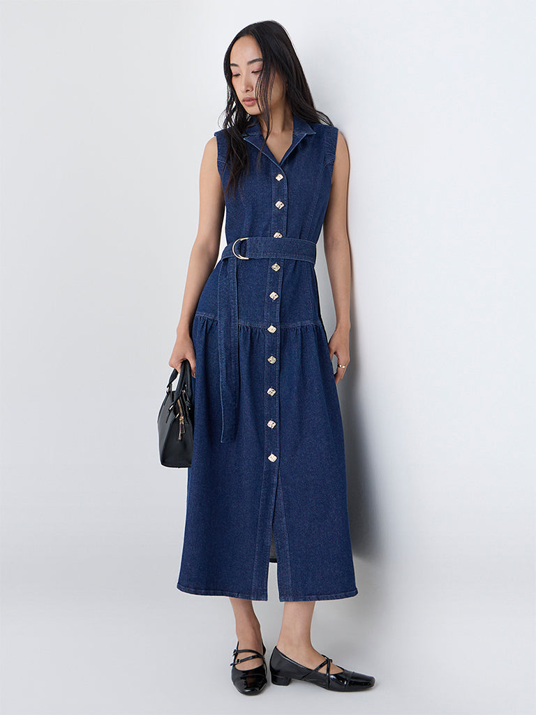 LOV Dark Blue Denim Shirt Dress with Belt