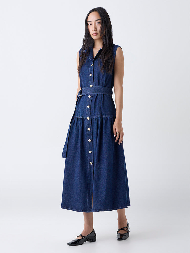 LOV Dark Blue Denim Shirt Dress with Belt
