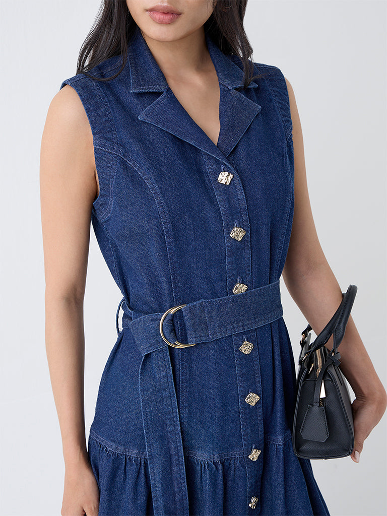 LOV Dark Blue Denim Shirt Dress with Belt