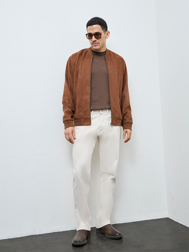Buy Ascot Brown Relaxed-Fit Suede Jacket from Westside