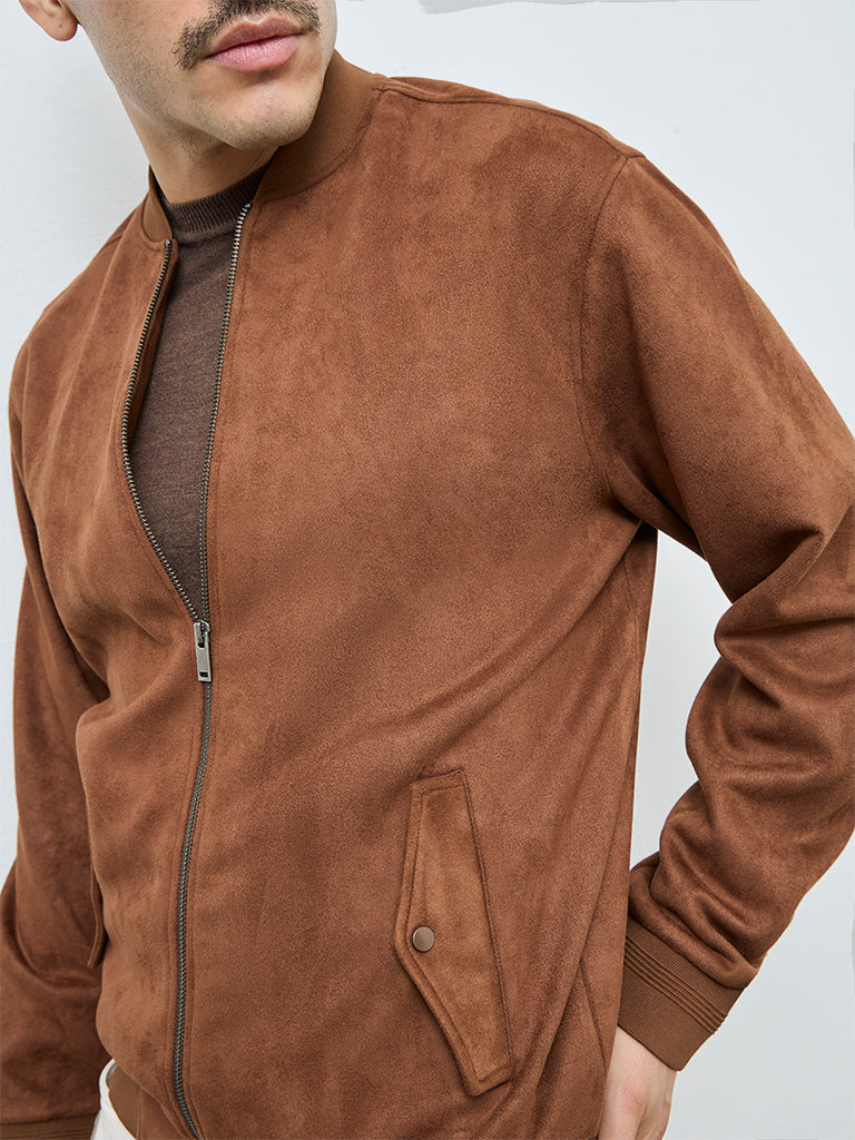 Buy Ascot Brown Relaxed-Fit Suede Jacket from Westside