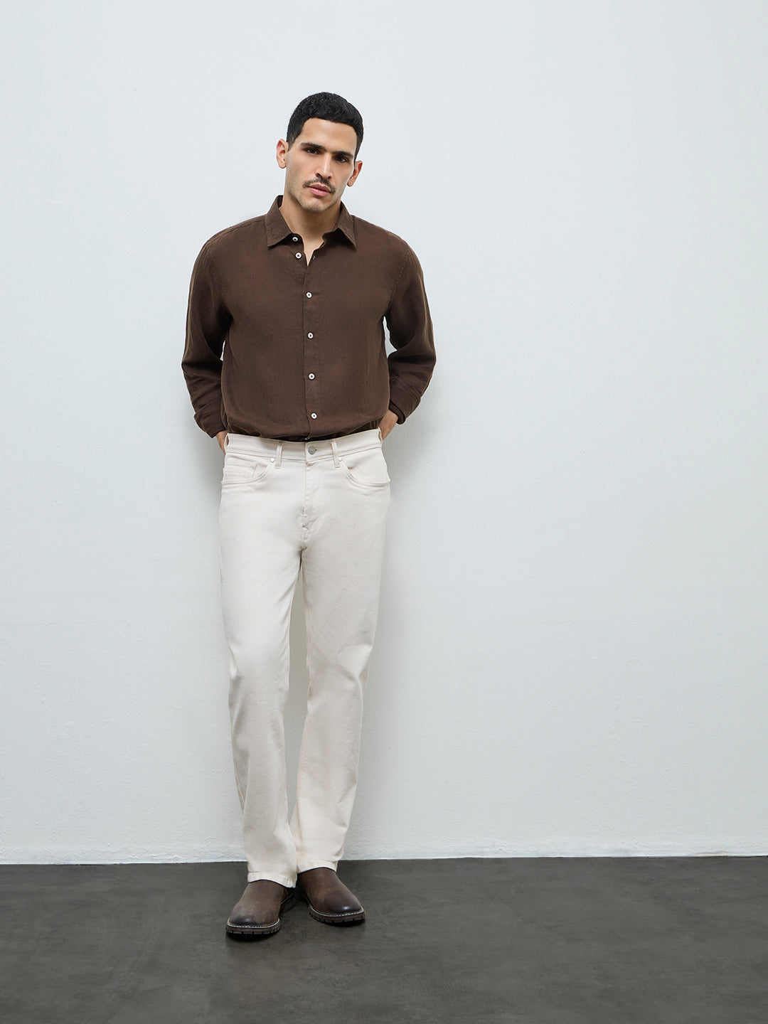 Ascot Formals Dark Brown Relaxed-Fit Linen Shirt