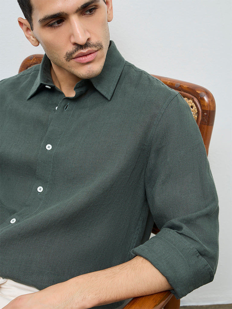 Ascot Green Relaxed-Fit Linen Shirt