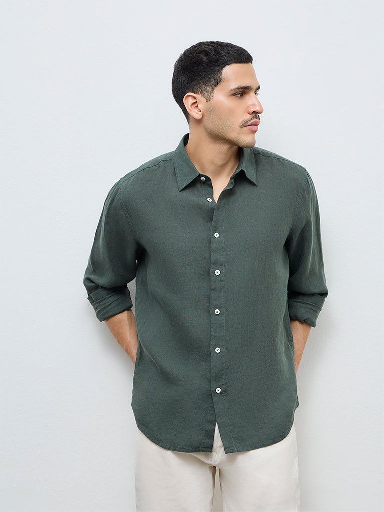 Ascot Green Relaxed-Fit Linen Shirt