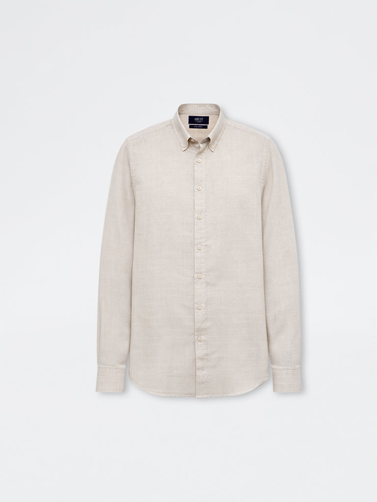 Ascot Beige Checks Pattern Relaxed-Fit Linen Shirt