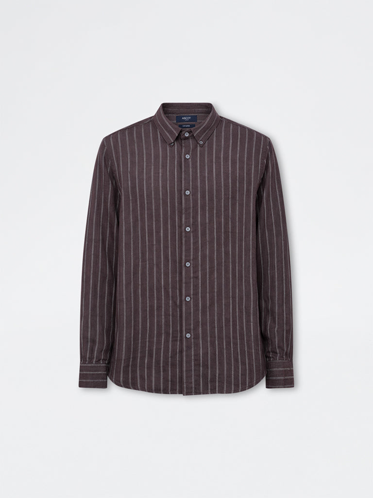 Ascot Dark Brown Striped Relaxed-Fit Linen Shirt