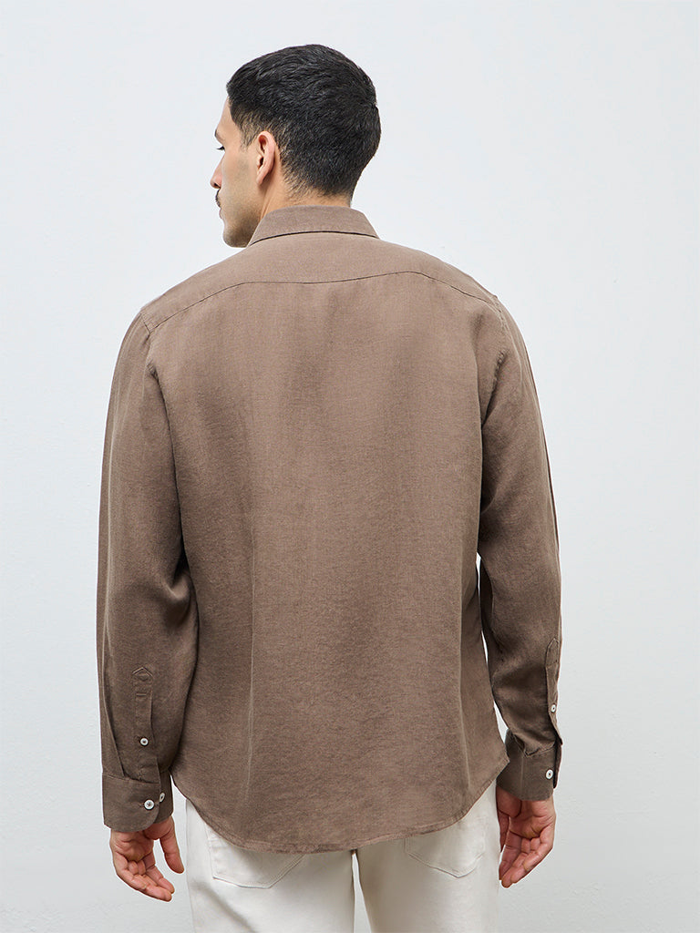 Ascot Brown Relaxed-Fit Linen Shirt