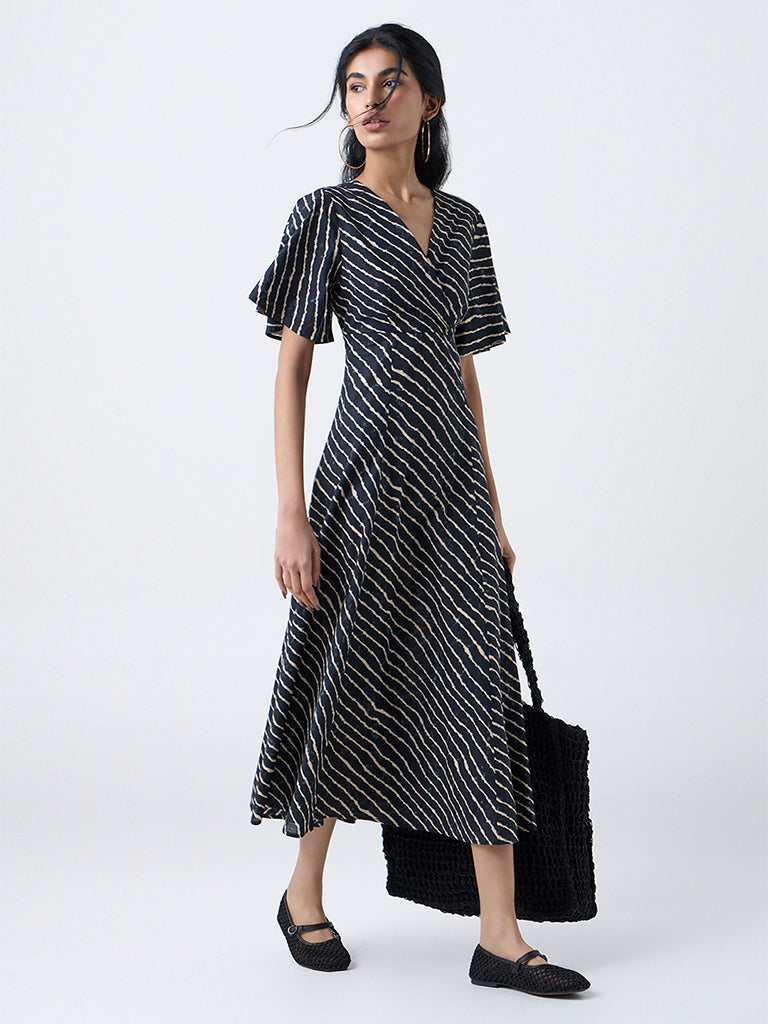 Bombay Paisley Blue Striped Cotton A-Line Dress