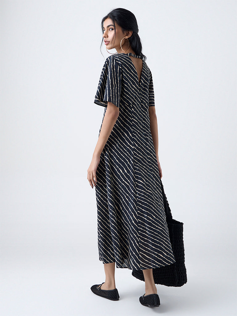 Bombay Paisley Blue Striped Cotton A-Line Dress