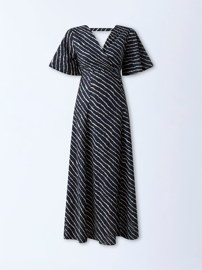 Bombay Paisley Blue Striped Cotton A-Line Dress