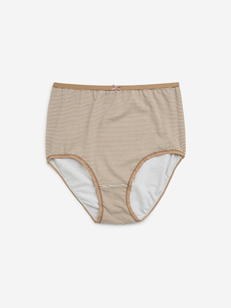 Wunderlove Taupe Printed Cotton-Blend Briefs - Pack of 3