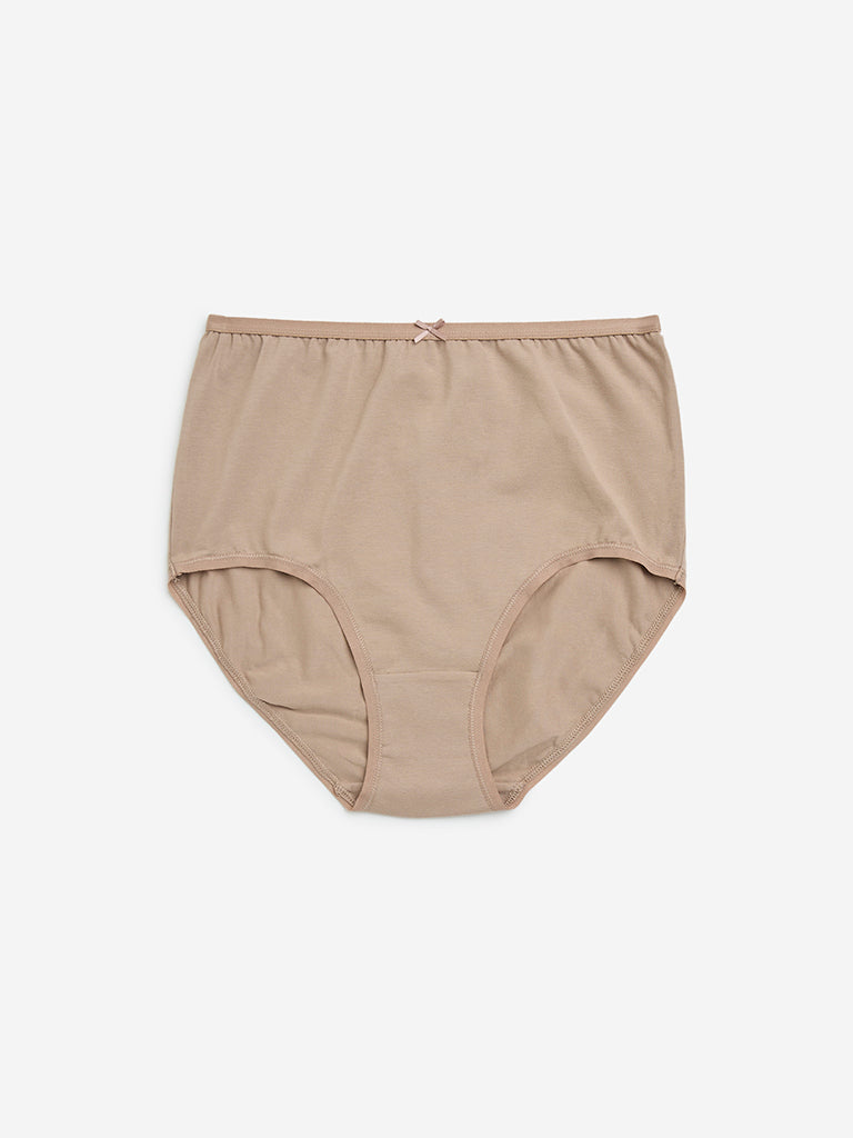 Wunderlove Taupe Printed Cotton-Blend Briefs - Pack of 3