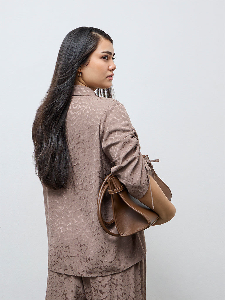 Gia Taupe Self-Patterned Shirt