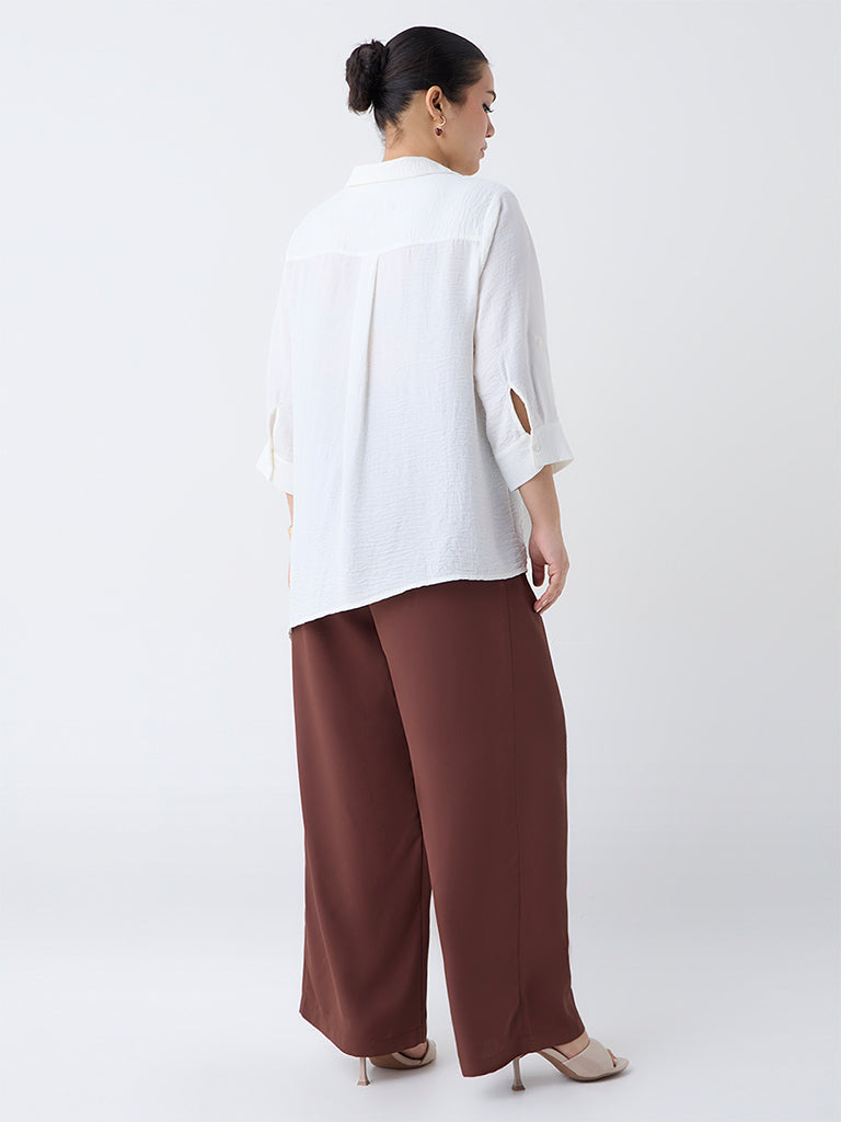 Gia Dark Brown Solid High-Rise Pants with Belt