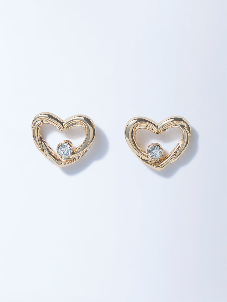 Westside Accessories Gold Stone-Detail Heart Stud Earrings