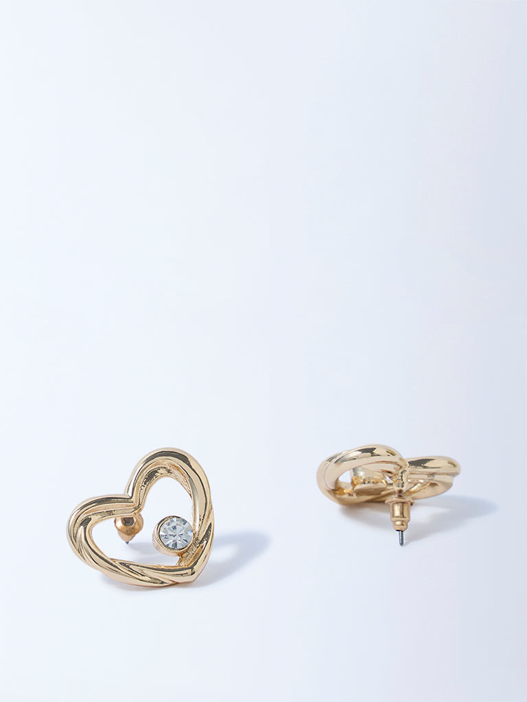 Westside Accessories Gold Stone-Detail Heart Stud Earrings