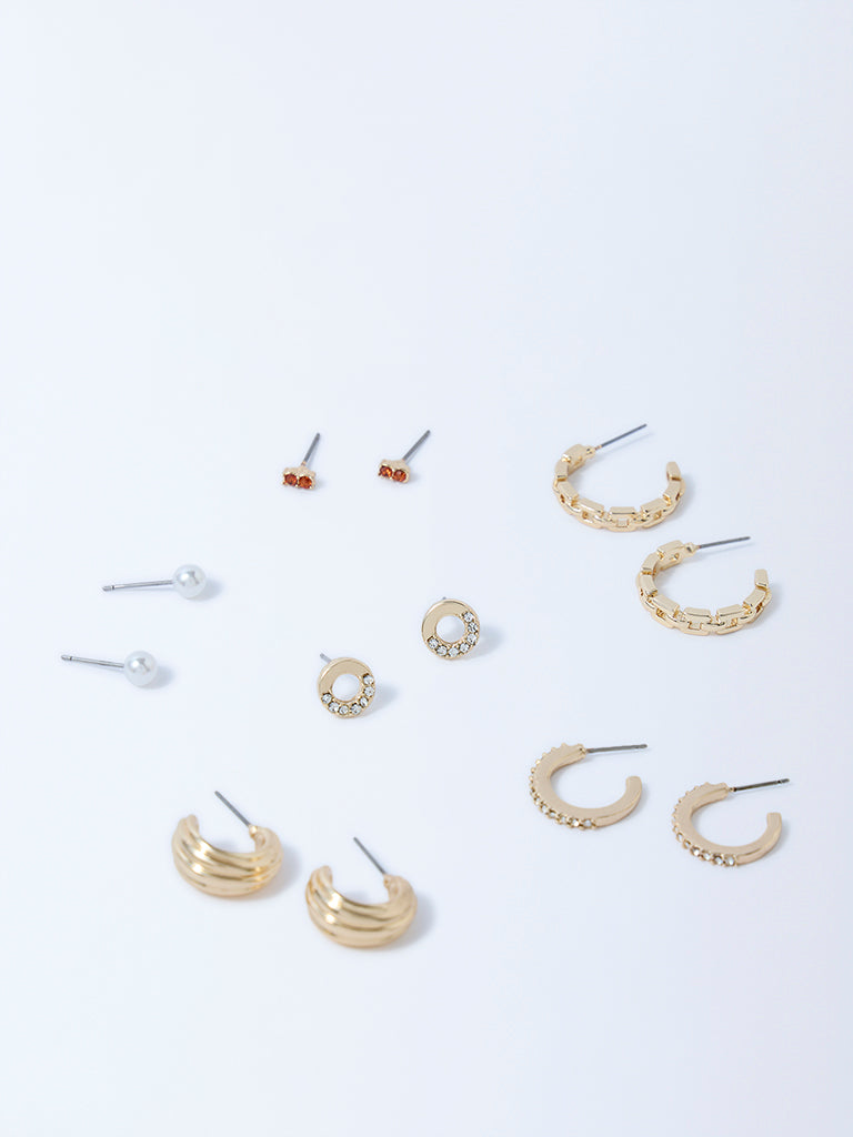 Westside Accessories Gold Stud and Hoop Earrings - Pack of 6