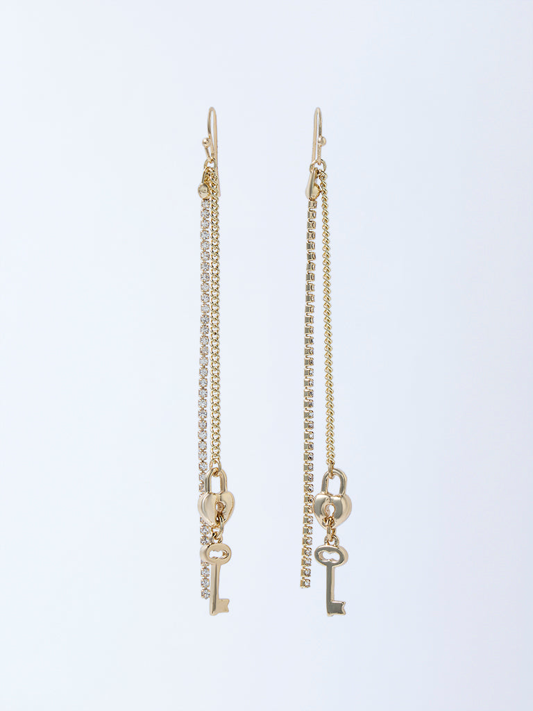 Westside Accessories Gold Stone and Key Long Earrings