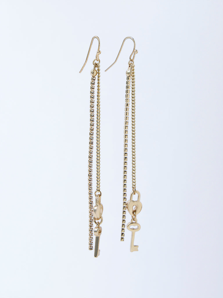 Westside Accessories Gold Stone and Key Long Earrings