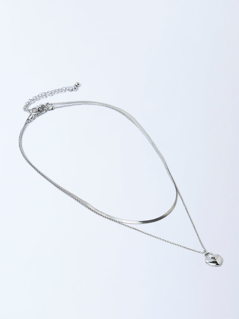 Westside Accessories Silver Heart and Textured Chain Necklace