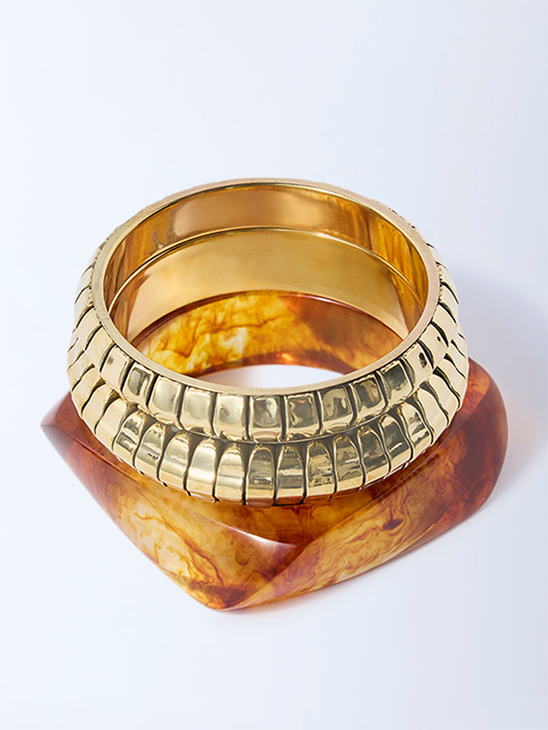 Westside Accessories Gold and Amber Chunky Stack Bangles - Pack of 3