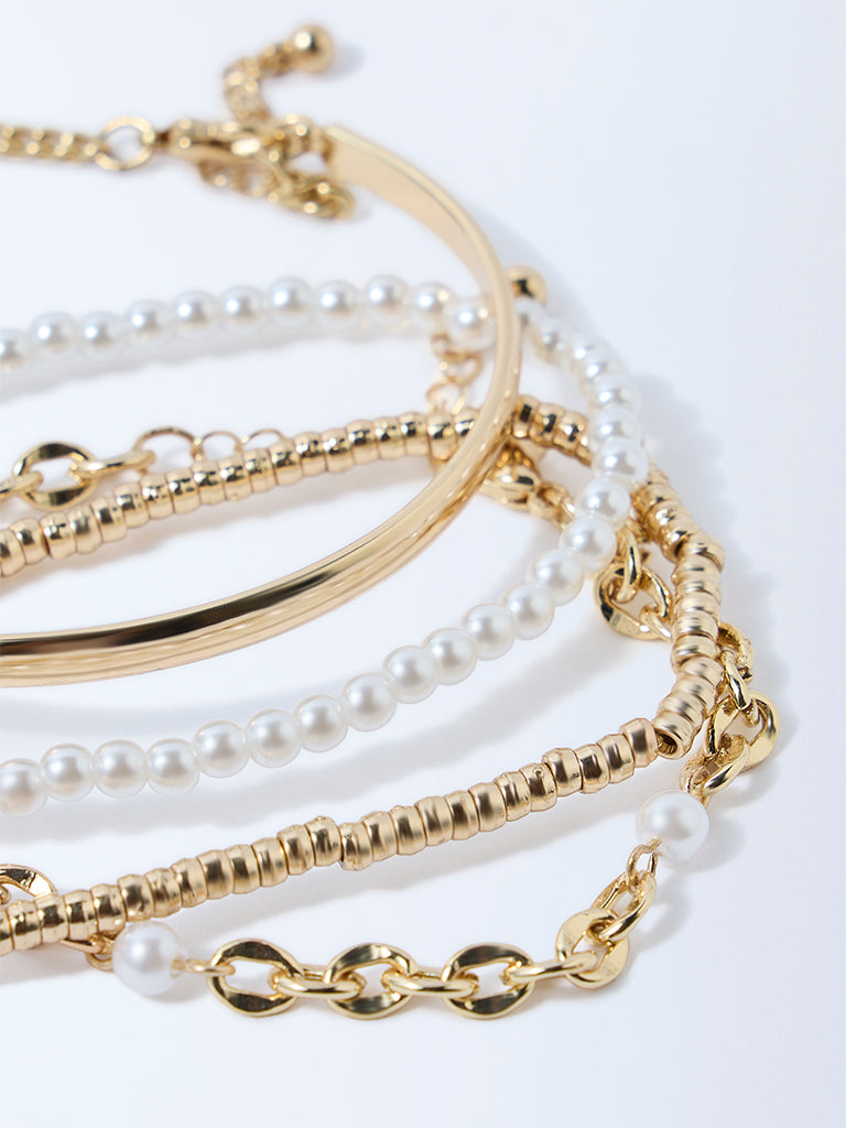 Westside Accessories Gold Pearl, Chain and Cuff Bracelets - Pack of 4