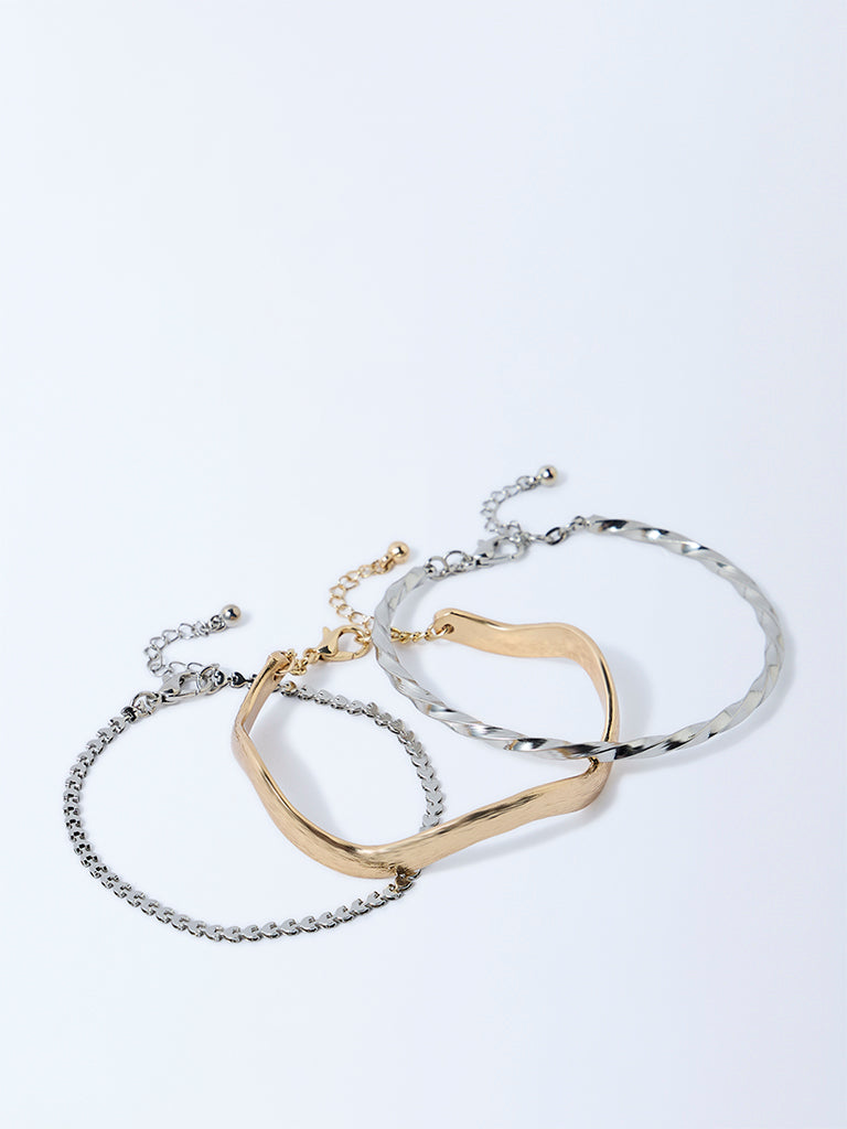 Westside Accessories Gold and Silver Chain and Cuff Bracelets - Pack of 3