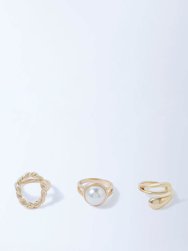 Westside Accessories Gold Pearl, Textured and Sculpted Rings - Pack of 3