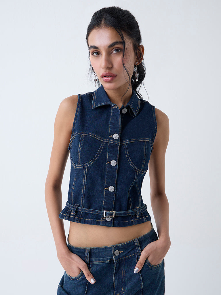 Nuon Dark Blue Denim Jacket with Belt