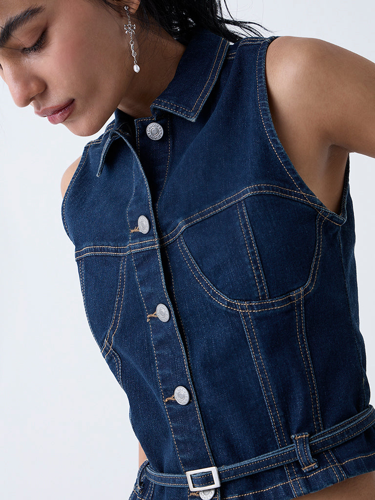 Nuon Dark Blue Denim Jacket with Belt