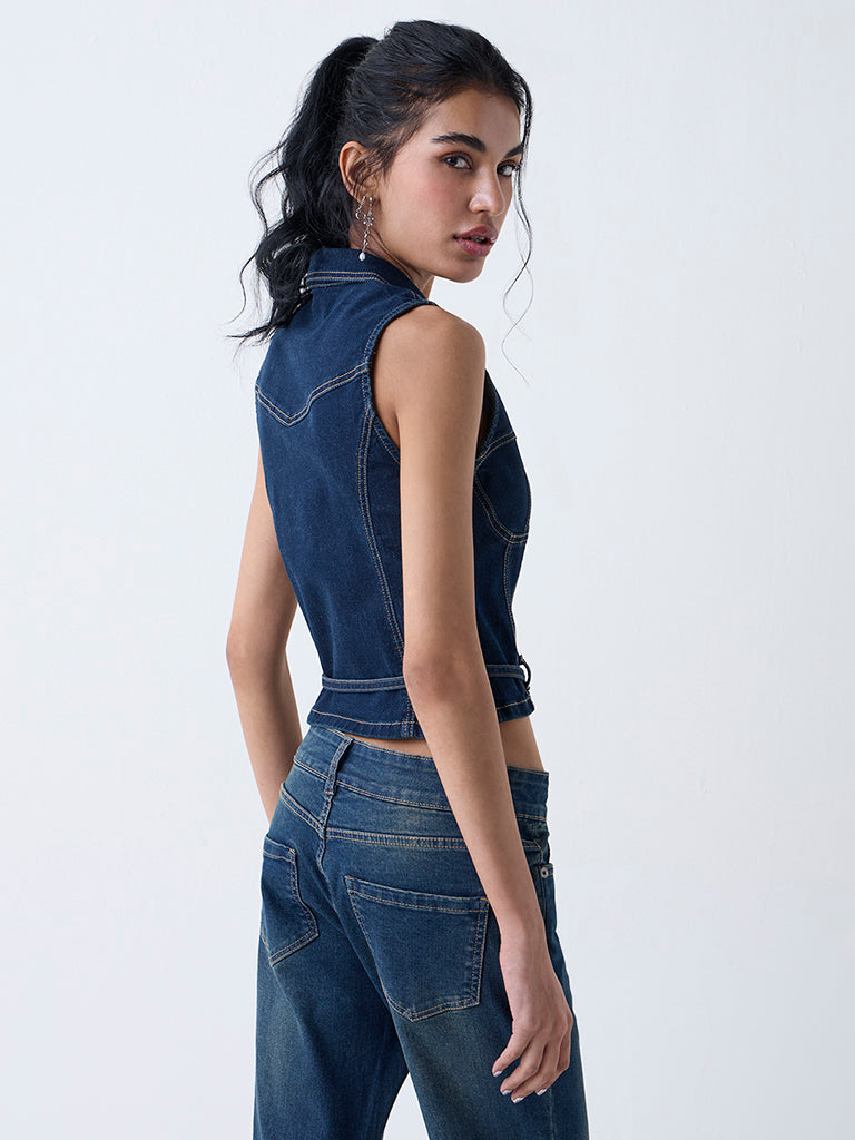 Nuon Dark Blue Denim Jacket with Belt