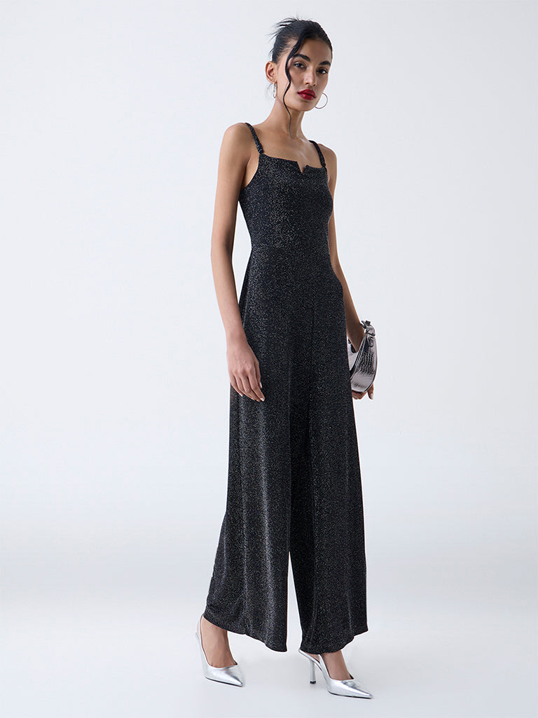 Nuon Black Shimmer-Detailed Jumpsuit