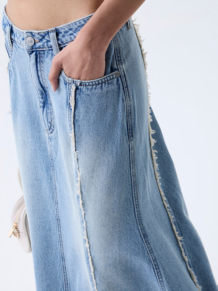 Nuon Blue Washed High-Rise Denim Skirt