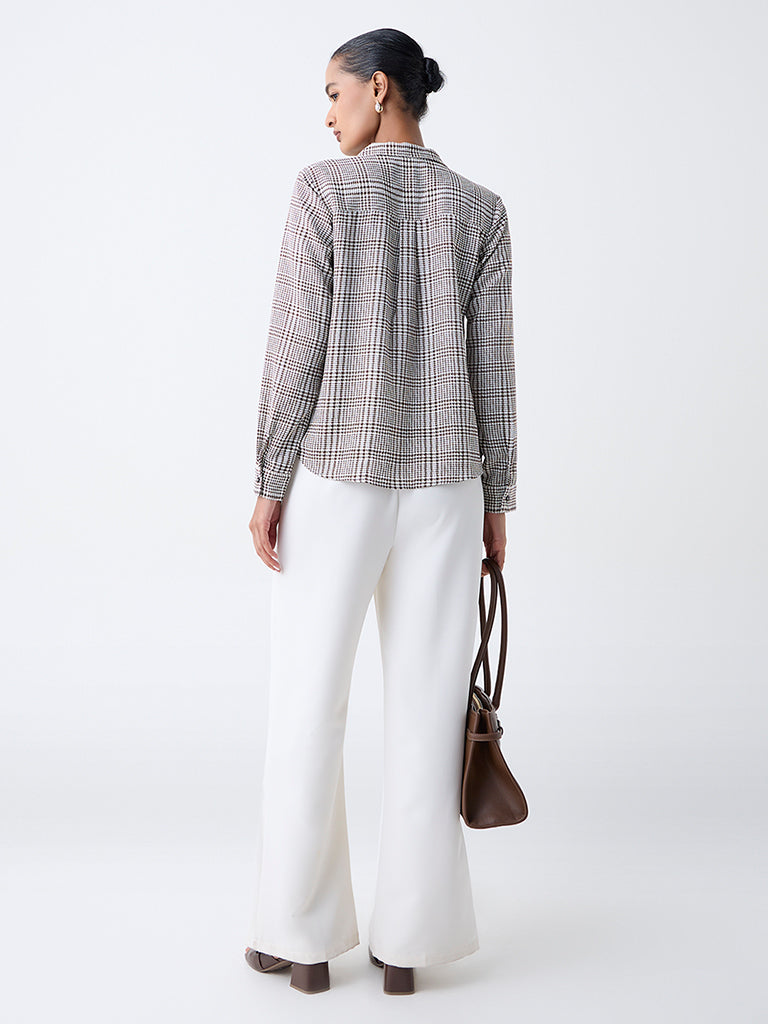 Wardrobe Brown Houndstooth Checkered Shirt