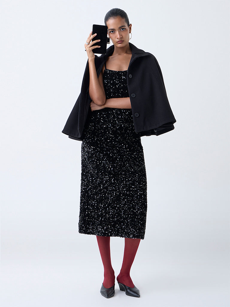 Wardrobe Black Embellished A-Line Dress