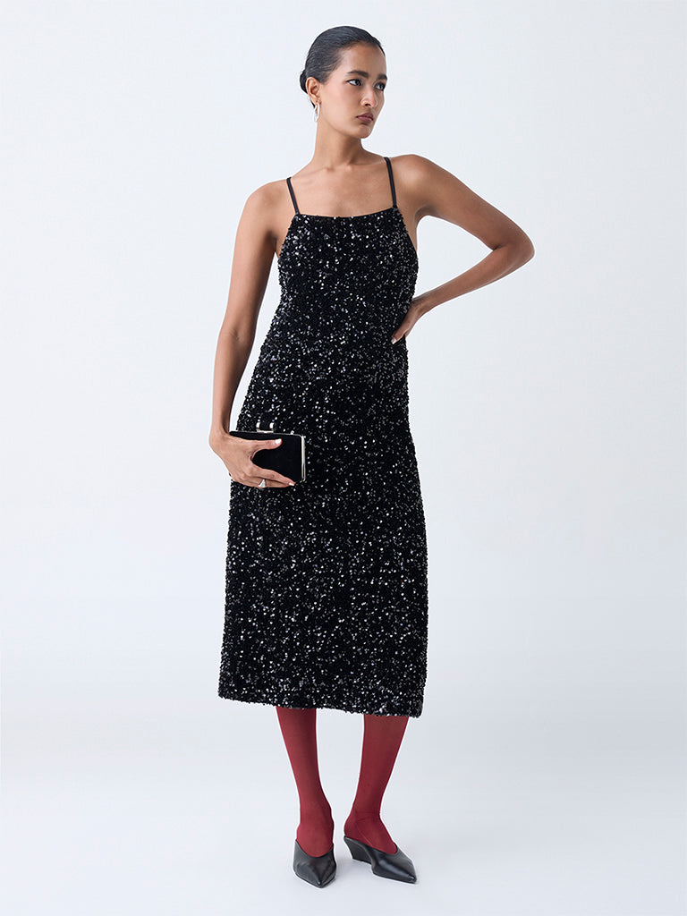 Wardrobe Black Embellished A-Line Dress
