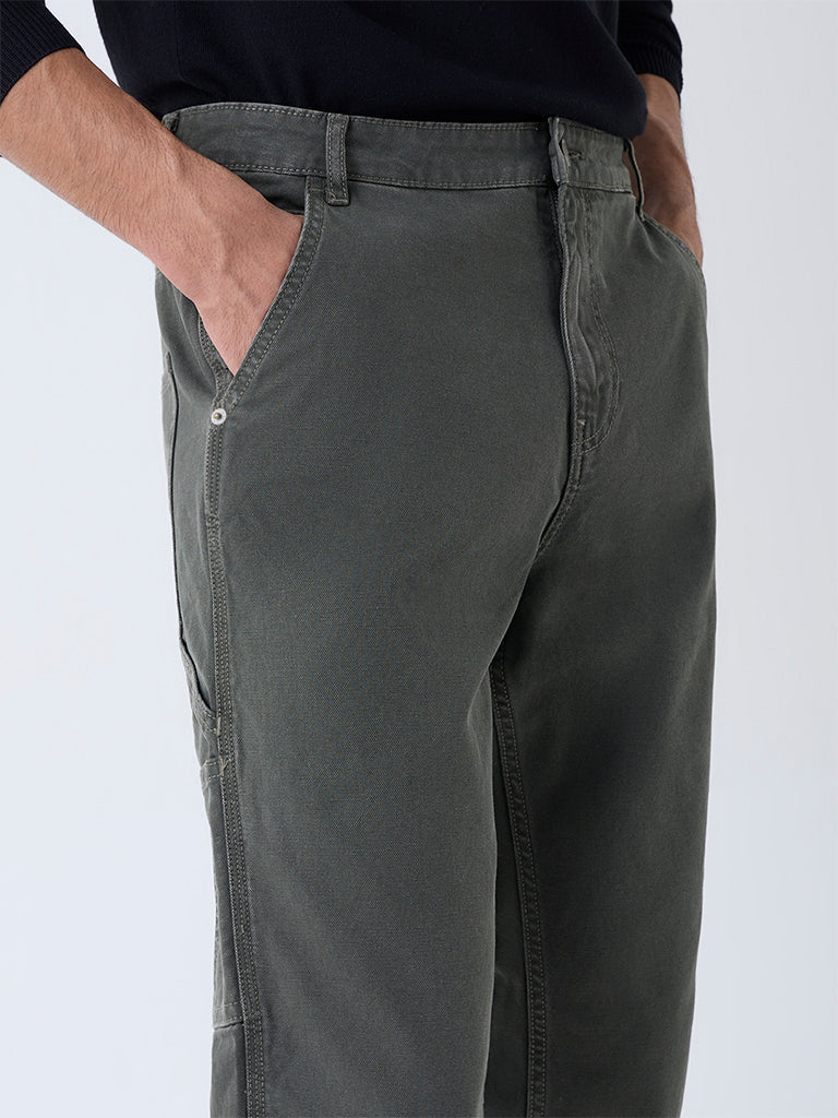 WES Casuals Olive Relaxed-Fit Mid-Rise Jeans