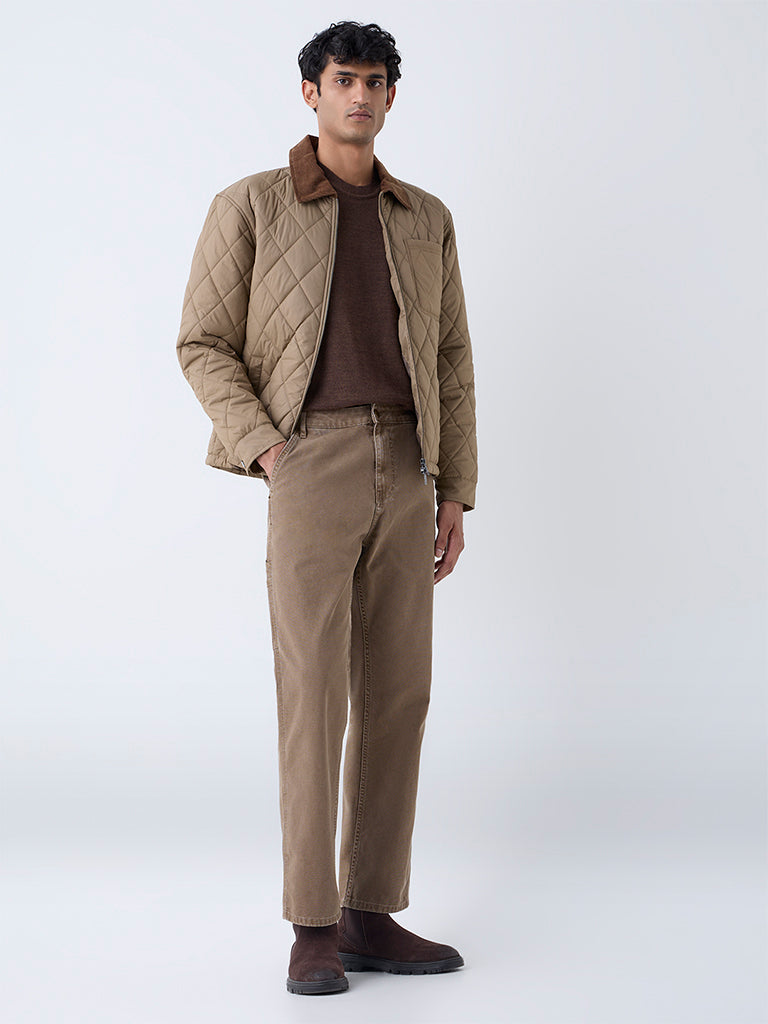 WES Casuals Tan Relaxed-Fit Mid-Rise Jeans