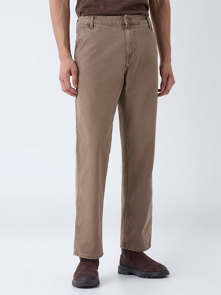 WES Casuals Tan Relaxed-Fit Mid-Rise Jeans