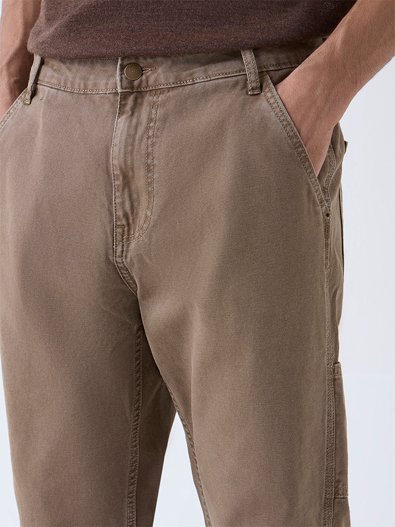 WES Casuals Tan Relaxed-Fit Mid-Rise Jeans