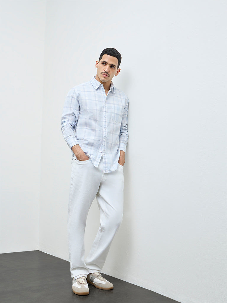 WES Casuals Light Blue Relaxed-Fit Cotton-Blend Shirt