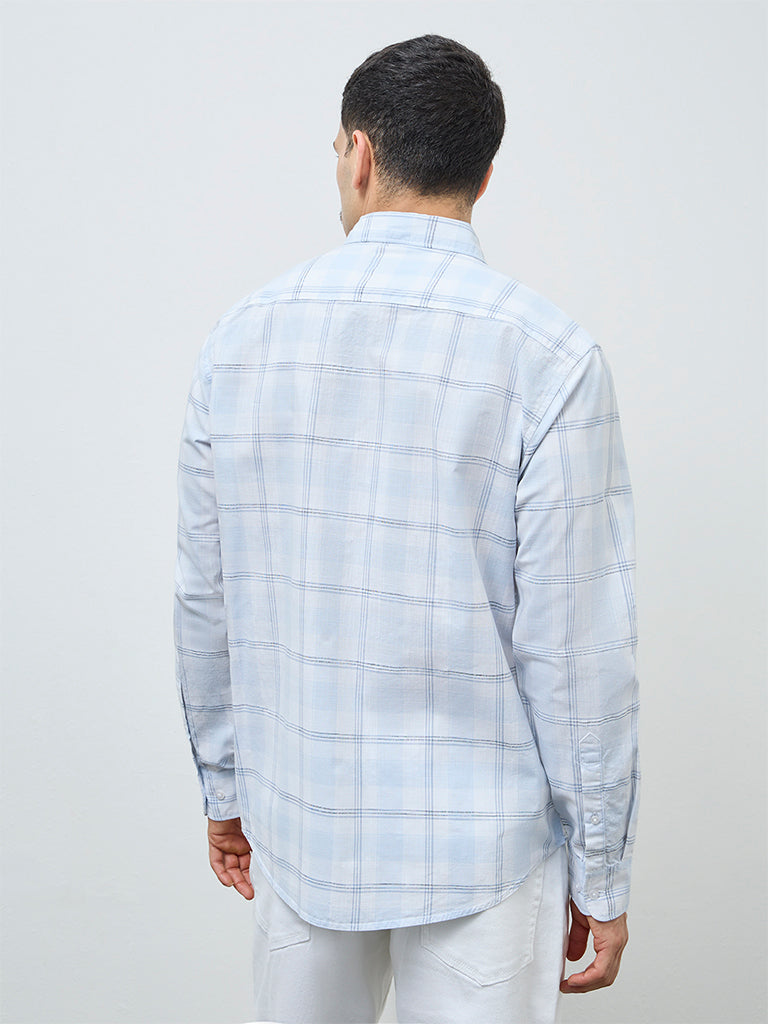 WES Casuals Light Blue Relaxed-Fit Cotton-Blend Shirt