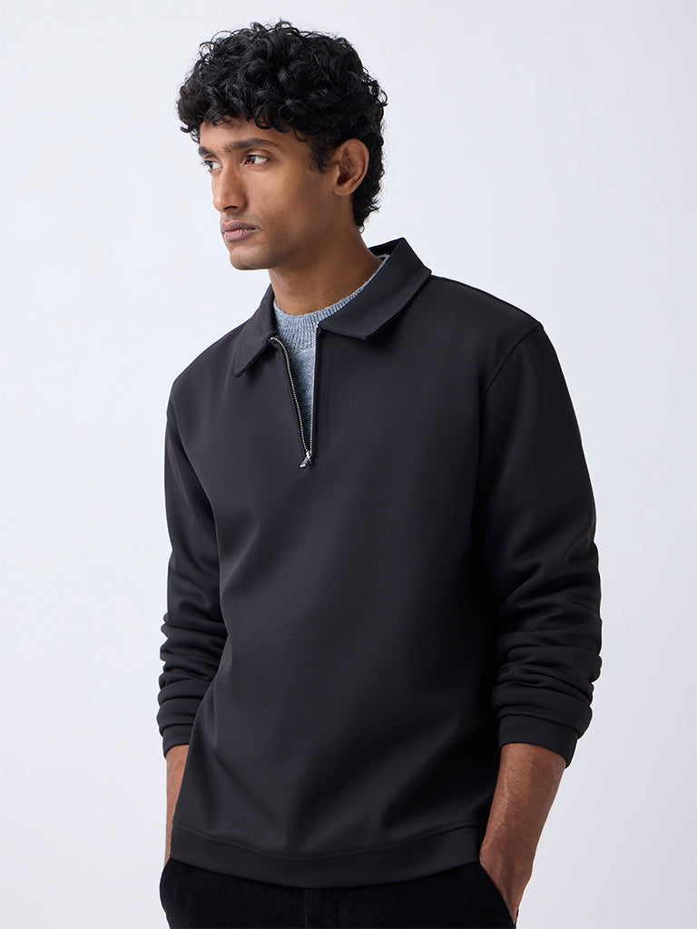 WES Casuals Black Relaxed-Fit Quarter-Zip Sweatshirt