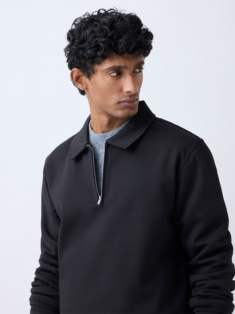 WES Casuals Black Relaxed-Fit Quarter-Zip Sweatshirt