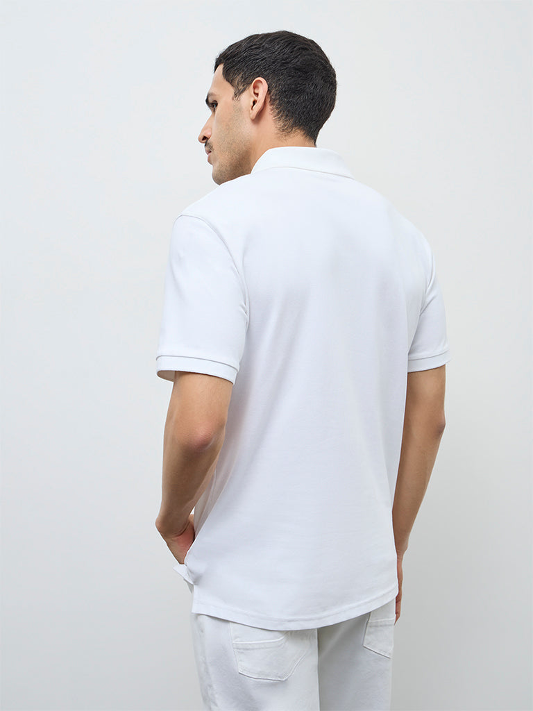 WES Casuals White Relaxed-Fit Cotton-Blend Polo T-Shirt