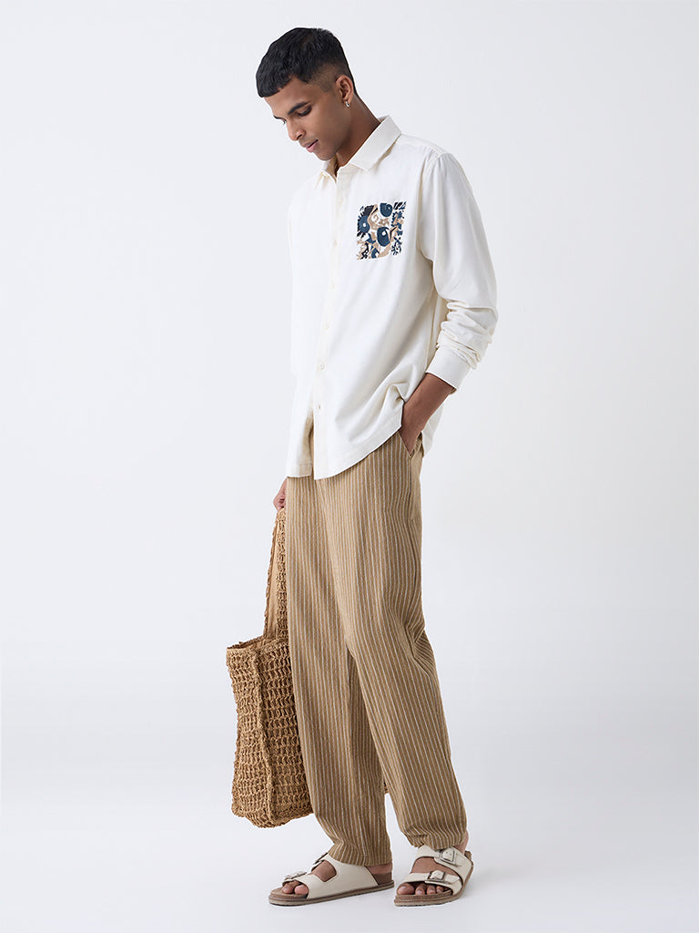 ETA Off-White Embroidered Relaxed-Fit Cotton Shirt