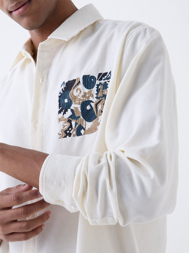 ETA Off-White Embroidered Relaxed-Fit Cotton Shirt