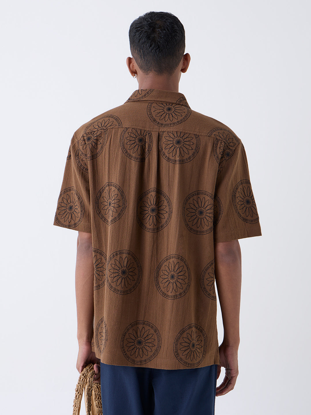 ETA Brown Floral Relaxed-Fit Cotton Shirt