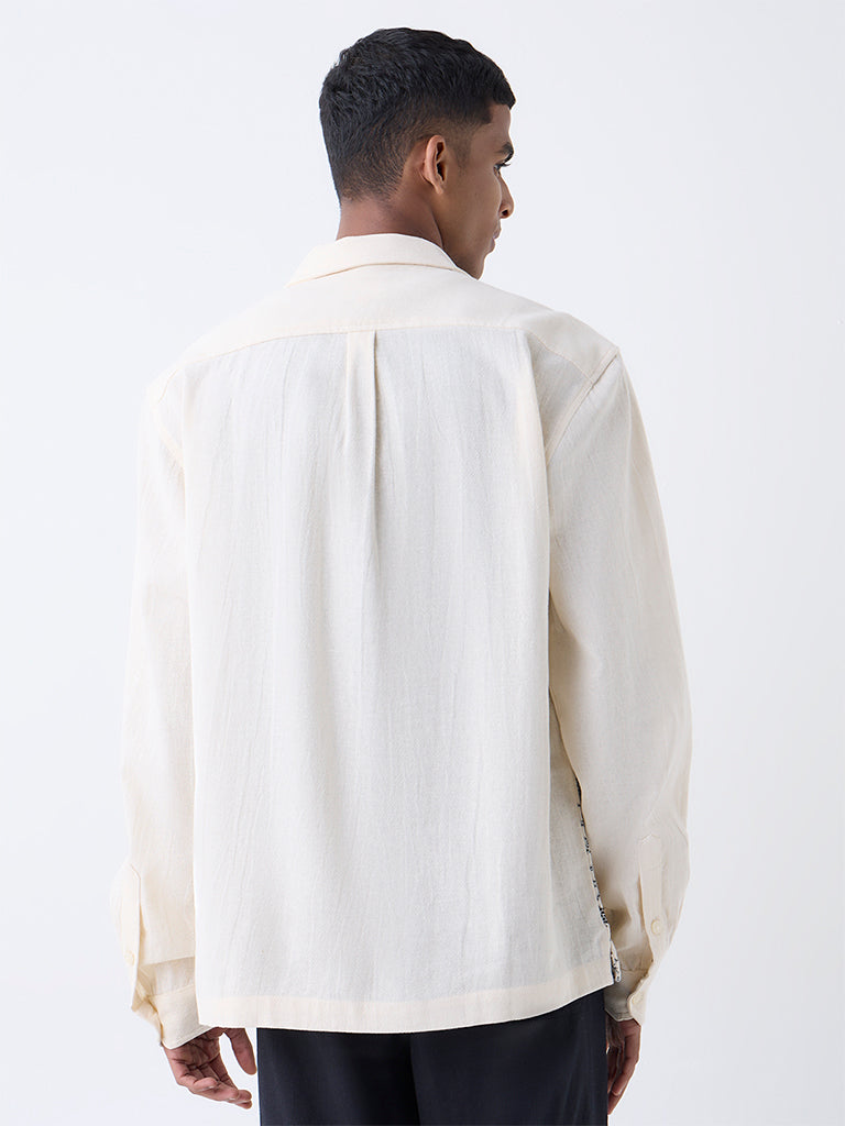ETA Off-White Floral Embroidered Relaxed-Fit Cotton Shirt