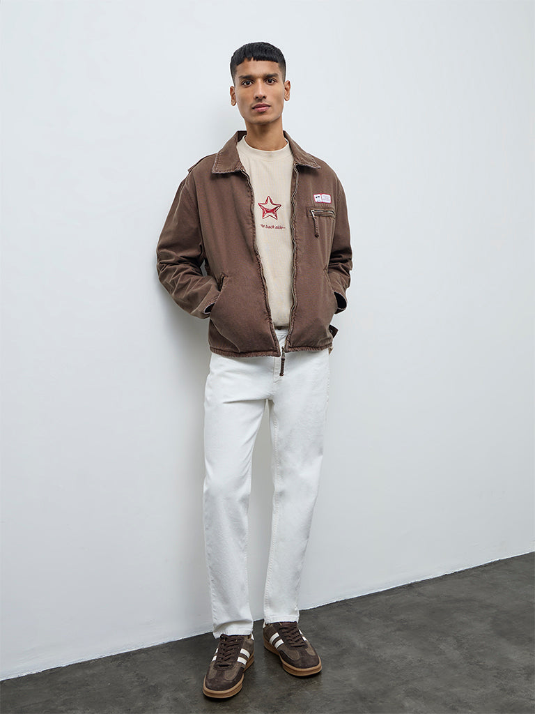 Nuon Brown Patch-Detail Relaxed-Fit Denim Jacket